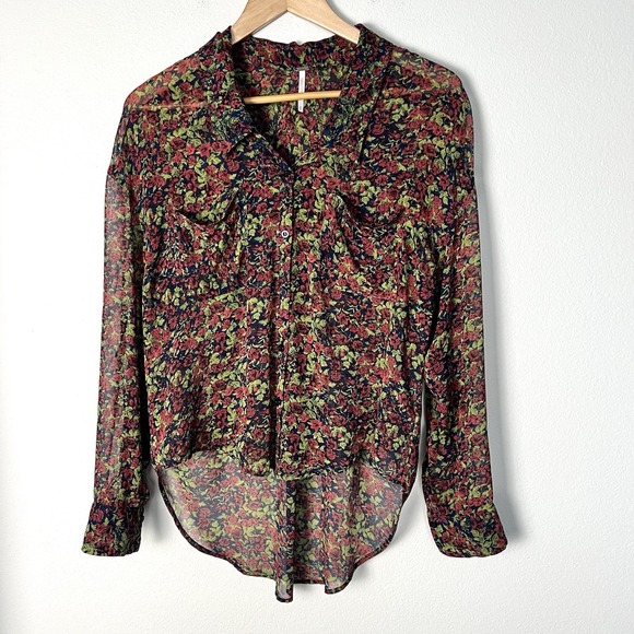 Free People Easy Rider Floral Sheer Button Down Long Sleeve Womens XS Boho Rodeo - Picture 2 of 9